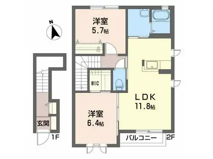 ガーデンヒルズA(2LDK/2階)の間取り写真