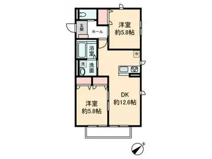 エスポワールB(1LDK/2階)の間取り写真