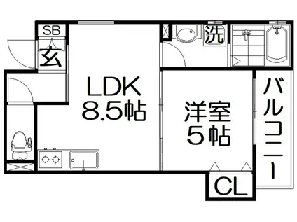セレニティ池田B棟(1LDK/3階)の間取り写真