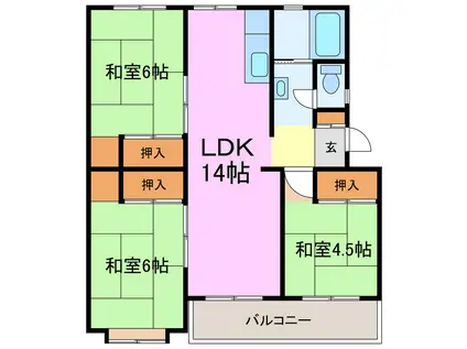 桃山 3号棟(3LDK/4階)の間取り写真