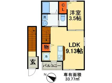 BRICK MOCA(1LDK/2階)の間取り写真