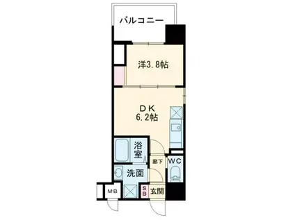 ビガーポリス528滝川公園III(1DK/9階)の間取り写真