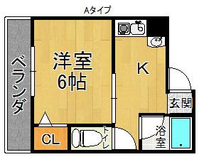 リッツハイツ中西(1DK/2階)の間取り写真