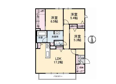 稲荷町 シャーメゾン(3LDK/2階)の間取り写真