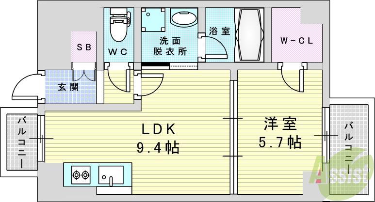 FK SQUARE(1LDK/3階)の間取り写真