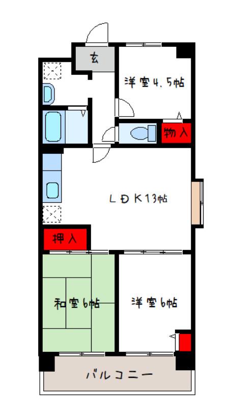 カーサ柴本(3LDK/3階)の間取り写真