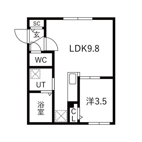 地下鉄南北線 北18条駅 徒歩9分 5階建 築1年(1LDK/1階)の間取り写真