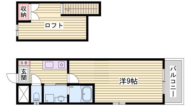 ベルフラワー山野井(1K/2階)の間取り写真