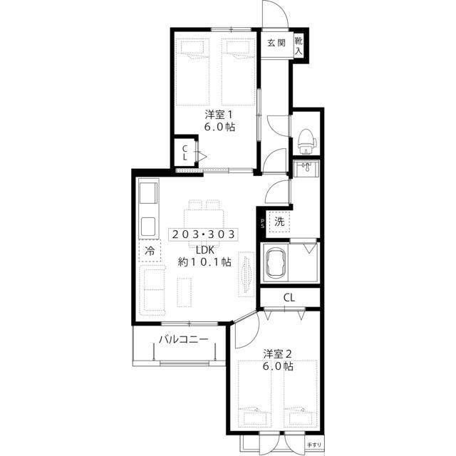 パークヒル五丁山(2LDK/3階)の間取り写真
