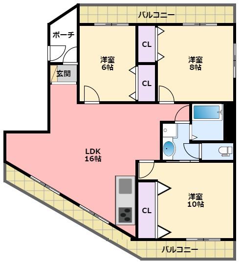 ヴィラ西宮(3LDK/2階)の間取り写真