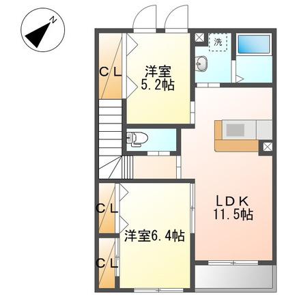 名鉄名古屋本線 豊明駅 徒歩7分 2階建 築15年(2LDK/2階)の間取り写真