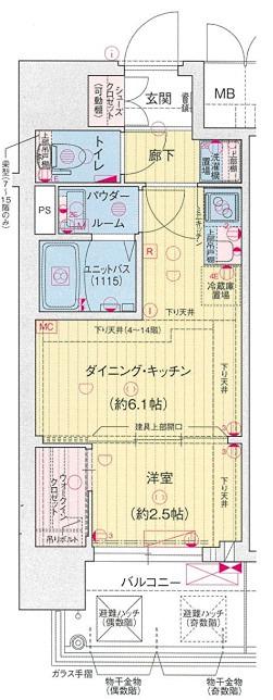 プレリスNEO大阪十三エルヴィオン(1DK/15階)の間取り写真