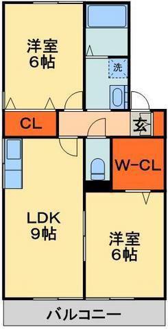 ドミールD(2DK/2階)の間取り写真