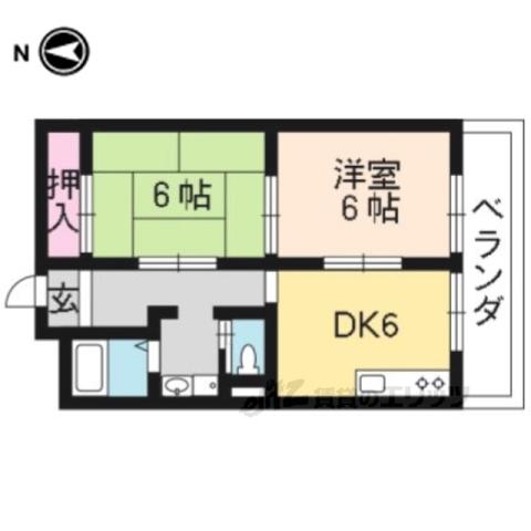 京阪京津線 四宮駅 徒歩13分 3階建 築50年(2DK/2階)の間取り写真