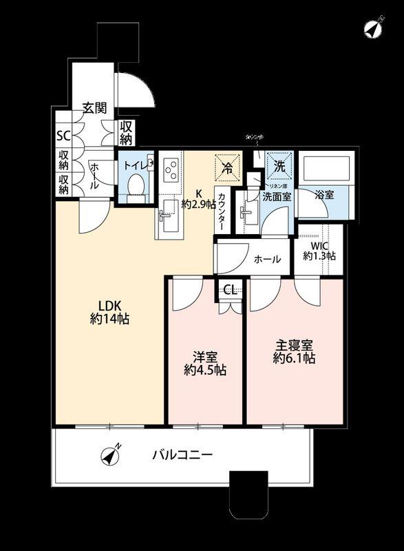 パークタワー勝どきサウス(2LDK/28階)の間取り写真