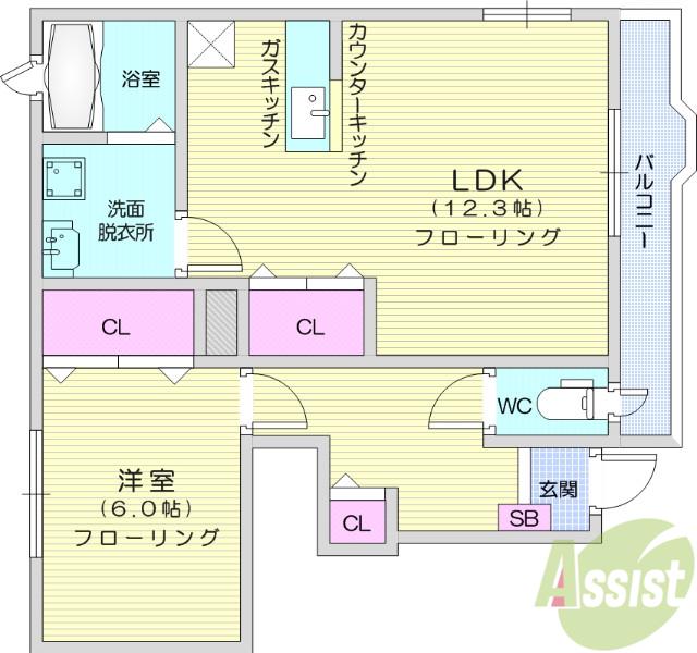 ティアラB(1LDK/1階)の間取り写真