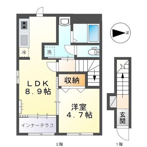 リヴィエール林(1LDK/2階)の間取り写真