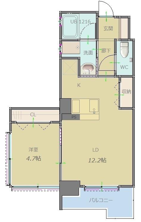 ラグレース天六(1LDK/3階)の間取り写真