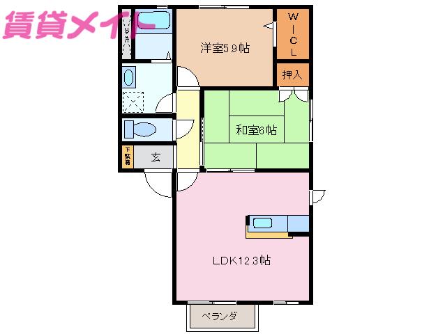 ザ・ミレニアム B棟(2LDK/1階)の間取り写真