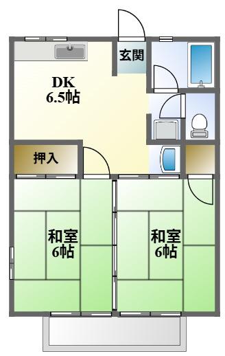 コーポ青山 II(2DK/1階)の間取り写真