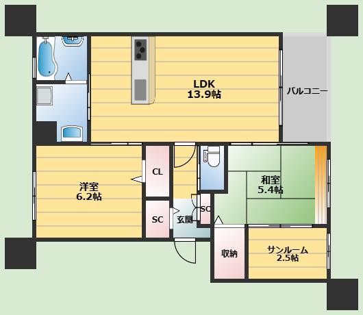 RAVINE千里中央(2LDK/3階)の間取り写真