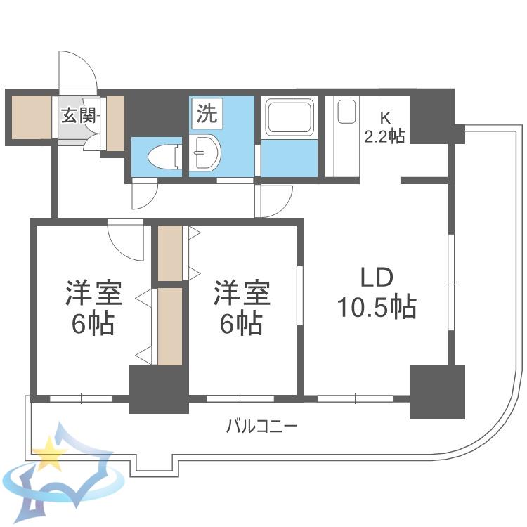 ティアラタワー中島倶楽部(2LDK/8階)の間取り写真