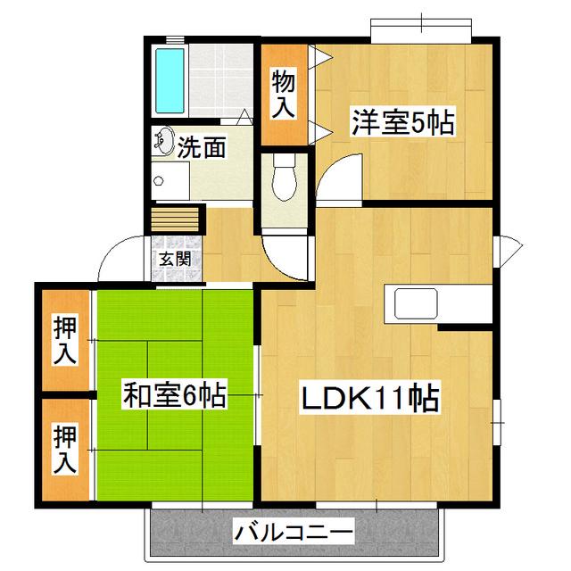 ブライトガーデン南D棟(2LDK/2階)の間取り写真
