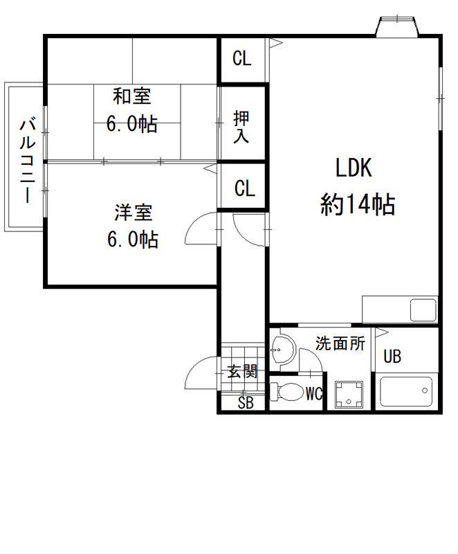リバーランドジョイA棟 A(2LDK/2階)の間取り写真