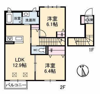 アトリエール(2LDK/2階)の間取り写真
