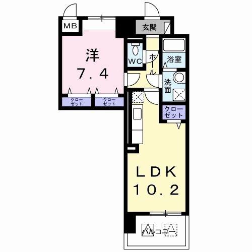 天神 戎 長柄(1LDK/6階)の間取り写真