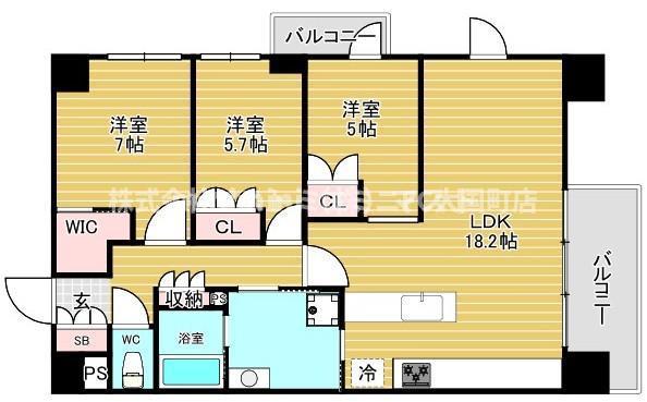 ブランシエスタ上本町(3LDK/3階)の間取り写真