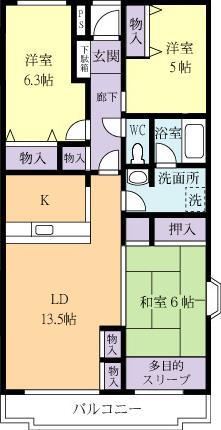 パストラル千現(3LDK/3階)の間取り写真