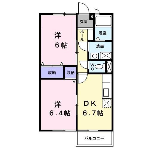 ヴィレッジ龍馬C(2DK/1階)の間取り写真