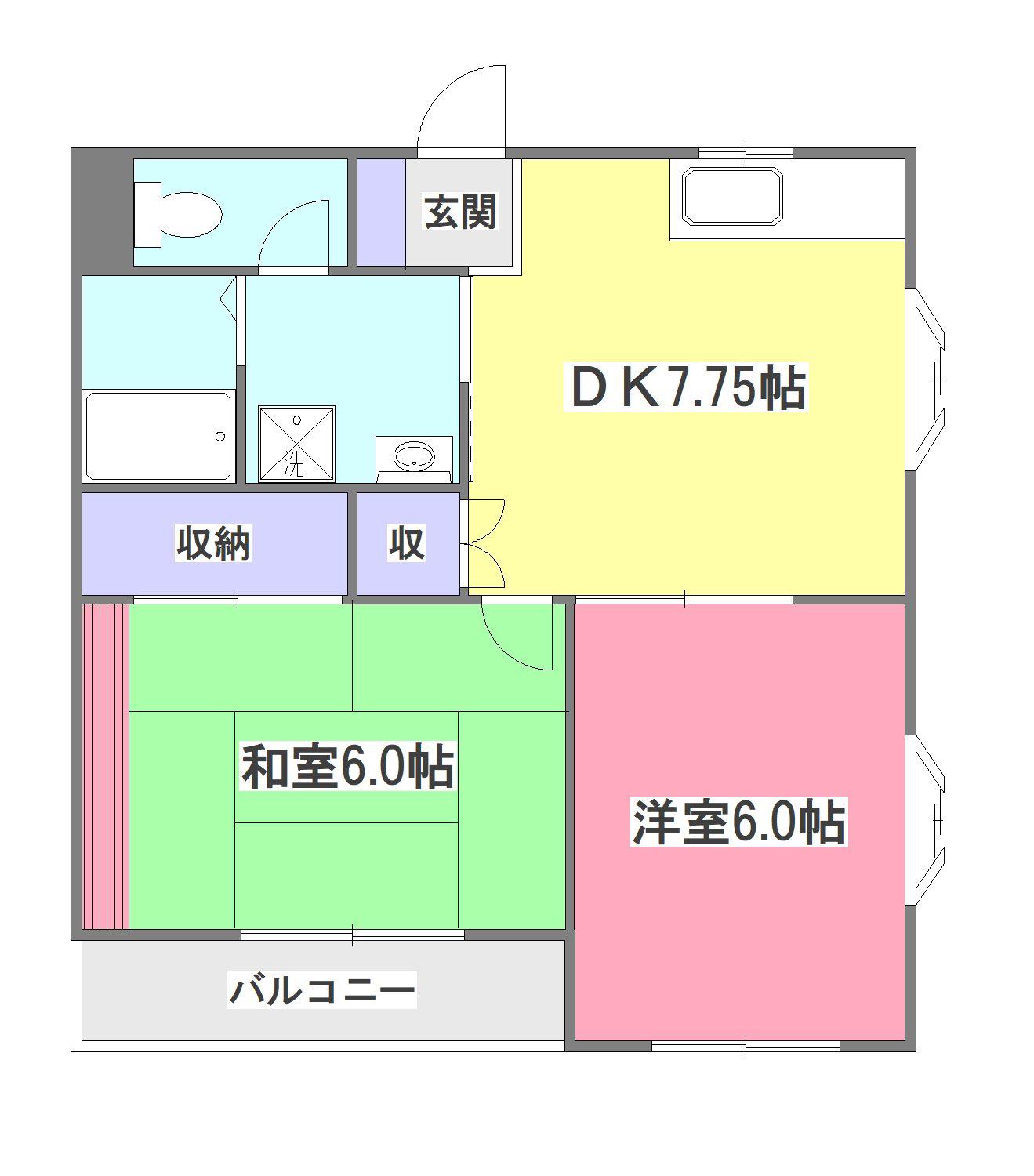 ウイングK(2DK/1階)の間取り写真
