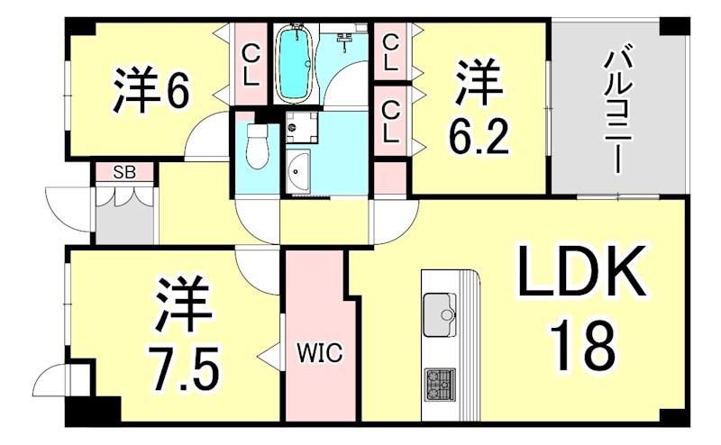 デセンテ甲子園口(3LDK/2階)の間取り写真