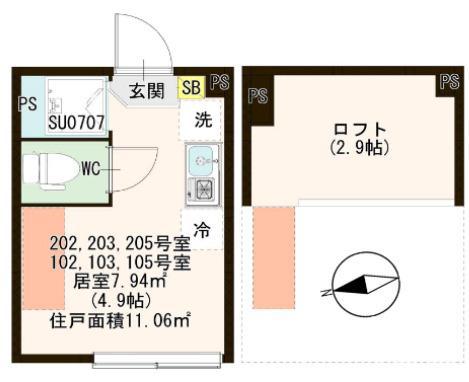 ハーモニーテラスMACHIYA ウエスト(ワンルーム/1階)の間取り写真