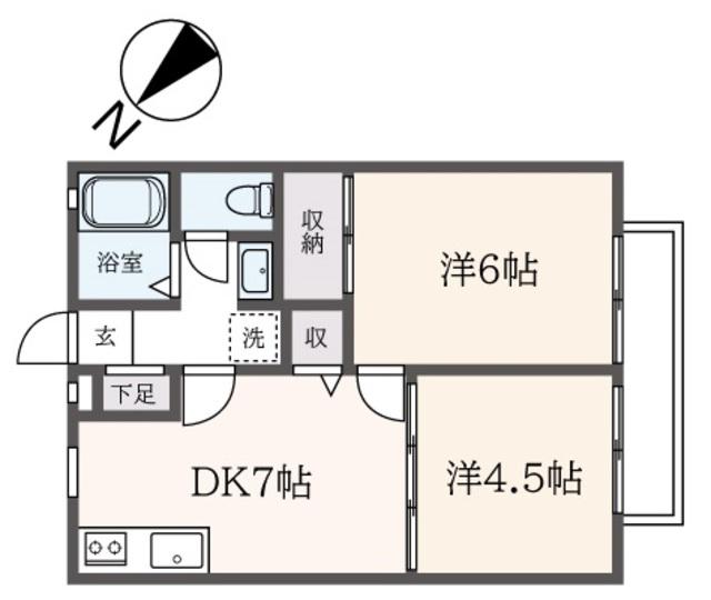 クレストハウスB棟(2DK/1階)の間取り写真