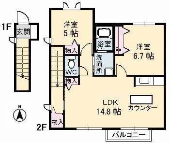 ブランシェ野原A(2LDK/2階)の間取り写真