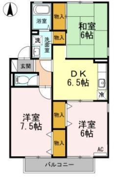 セジュール岡本A棟(3DK/1階)の間取り写真