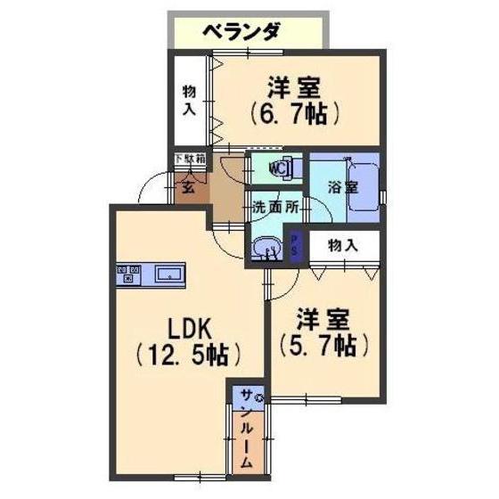 シャトーグレース(2LDK/3階)の間取り写真