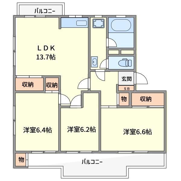 船橋ハイムサンポート(3LDK/2階)の間取り写真