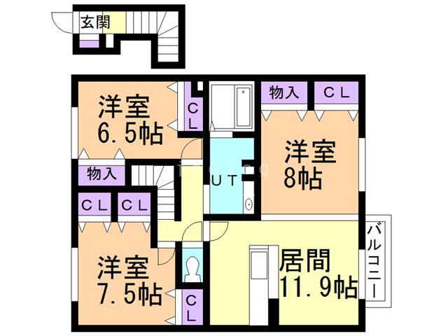 フォーチューンI(3LDK/2階)の間取り写真