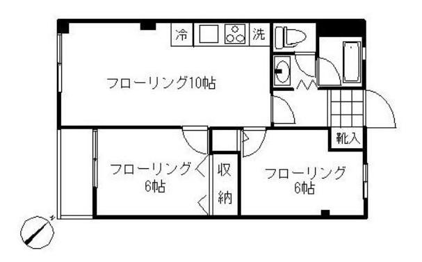 祐天寺第2コーポラス(2LDK/4階)の間取り写真