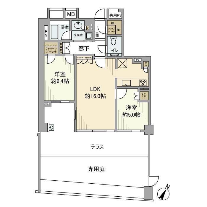 グランスイート高田馬場四丁目(2LDK/1階)の間取り写真