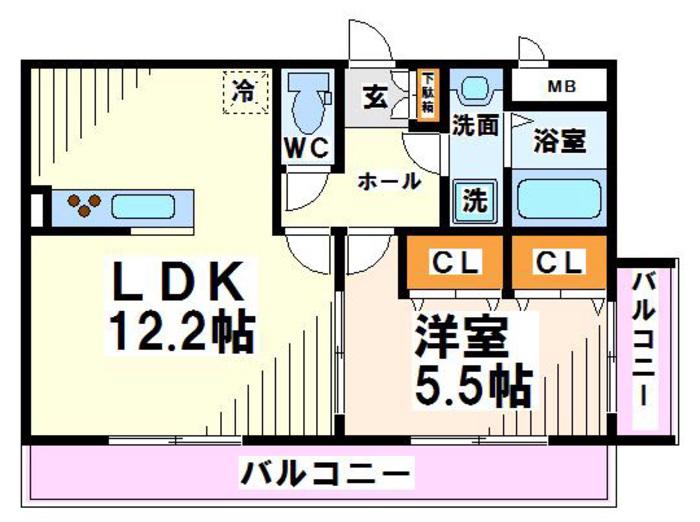 リブリサンモール(1LDK/2階)の間取り写真