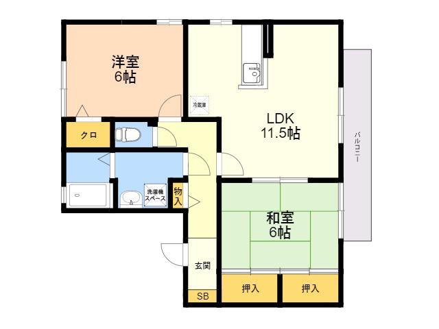 ヴェルドミール春日(2LDK/2階)の間取り写真