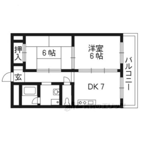 嵐山グリーンハイツ(2DK/6階)の間取り写真