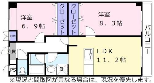 近江鉄道本線 彦根口駅 徒歩8分 4階建 築22年(2LDK/2階)の間取り写真