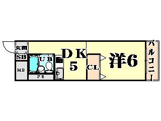 第三サカエハイツ(1DK/5階)の間取り写真