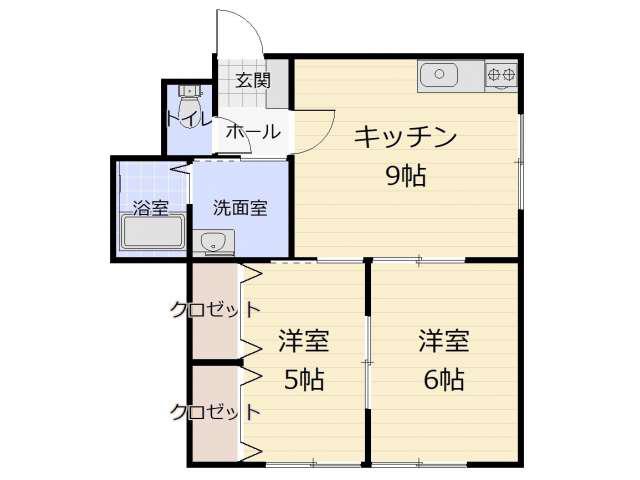 シャインはせ川(2DK/2階)の間取り写真